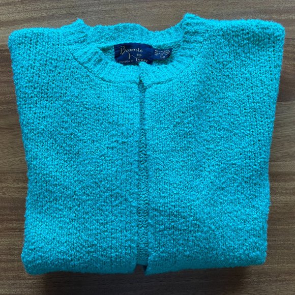 Bonnie Lee Leroy Sz XL Seafoam Green Open Front Acrylic Knit Cardigan Sweater - Picture 13 of 13